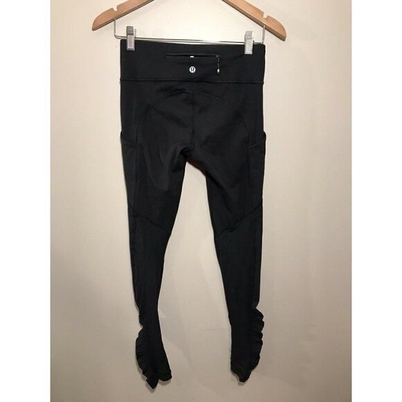 Lululemon‎ Speed Tight IV Womens Sz 4 Pockets Zip Ruched Ankle Reflector Black - Picture 3 of 7